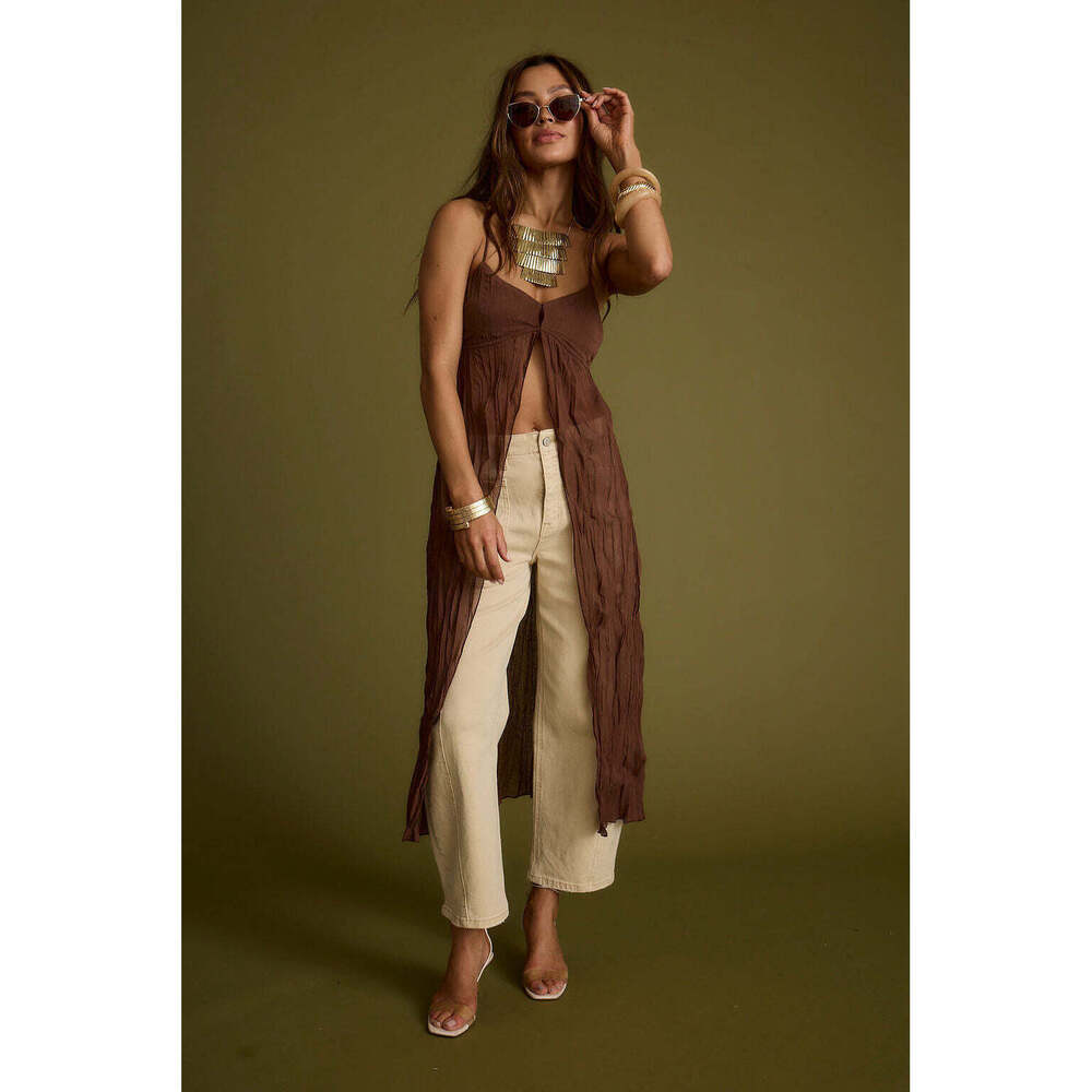 12th Tribe Brown Long Fringe Layered Camisole